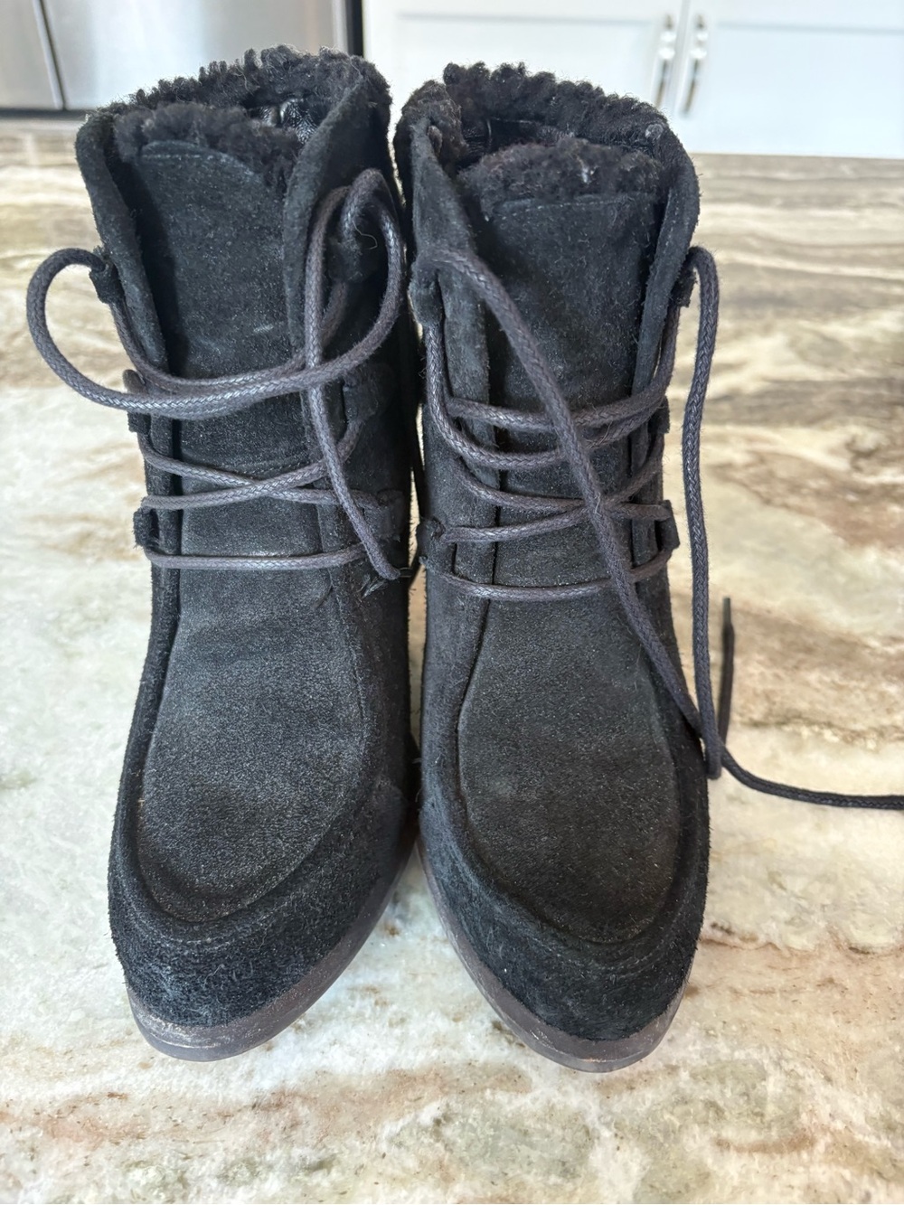 UGG Black Suede Lace-Up Ankle Boots